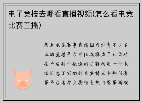 电子竞技去哪看直播视频(怎么看电竞比赛直播)